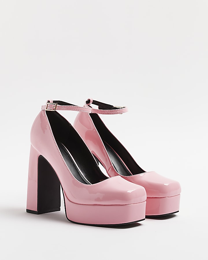 Pink platform heeled mary jane shoes