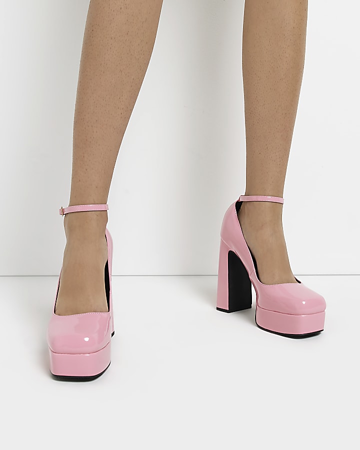 Pink platform heeled mary jane shoes