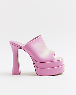 Pink platform heeled mules