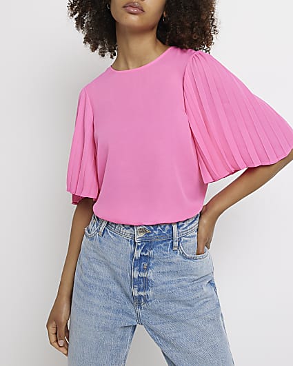 Pink pleated blouse