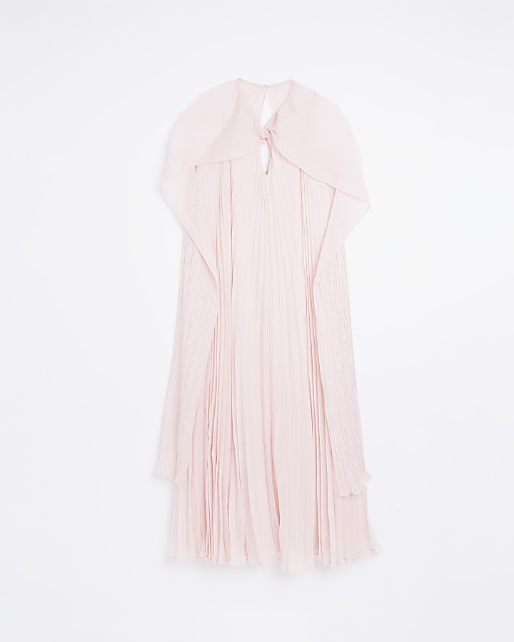Pink Pleated Cape Maxi Dress