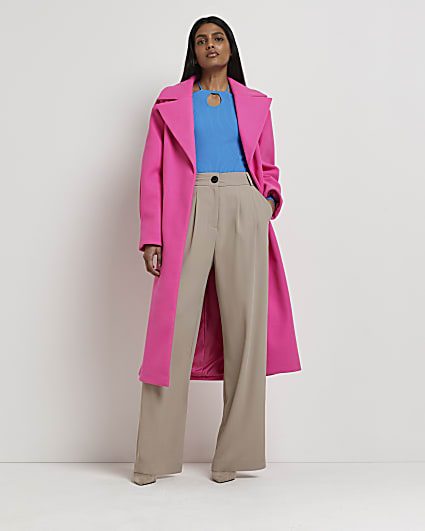 Pink pleated detail longline coat