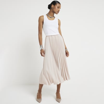 Pink pleated midi skirt River Island