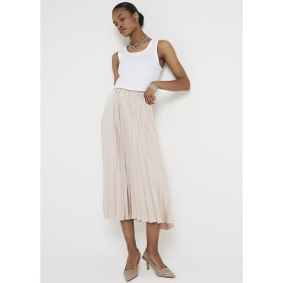 Pink pleated midi skirt River Island