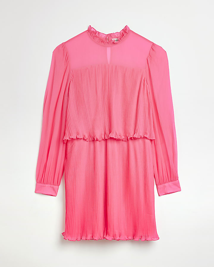 Pink pleated swing mini dress