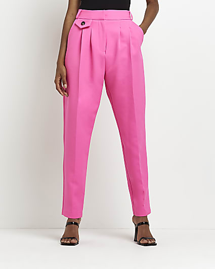 Pink pleated tapered trousers