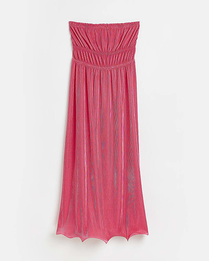 Pink plisse bardot midi dress