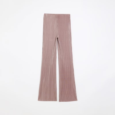 Pink plisse flare trousers | River Island