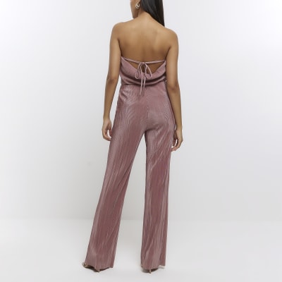 Pink plisse flare trousers