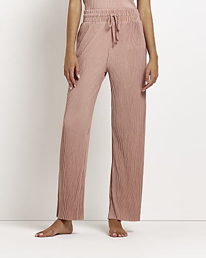 Pink plisse wide leg trousers