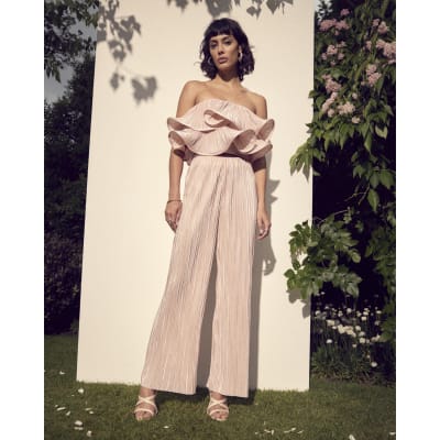 Pink Plisse Wide Leg Trousers | River Island