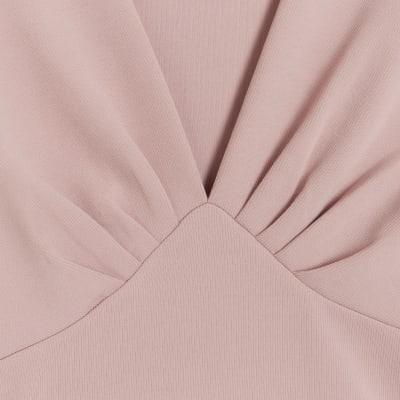 Pink Long Sleeve High Cut Suede Bodysuit