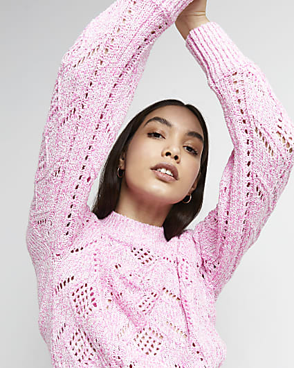 Pink pointelle knit jumper