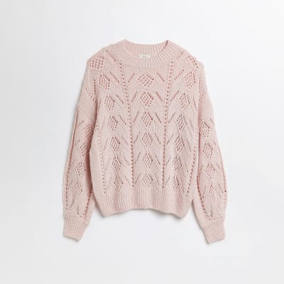 River Island chunky bubble crop cardigan in light pink