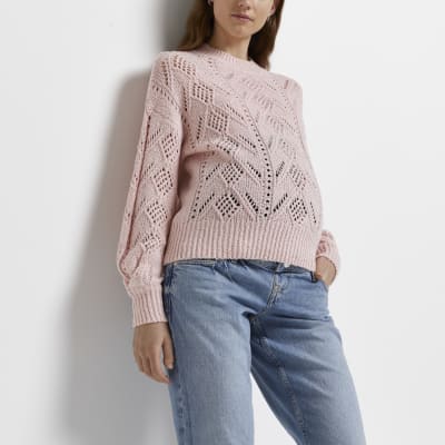 Pink pointelle knit maternity jumper River Island