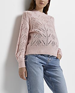 Pink pointelle knit maternity jumper