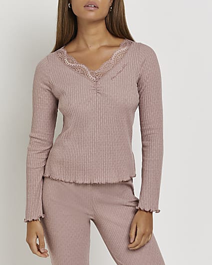 Pink pointelle knit pyjama top