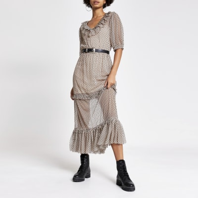 river island frill detail midi dress