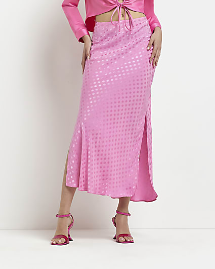 Pink polka dot print midi skirt
