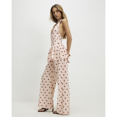 Pink Polka Dot Wide Leg Trousers