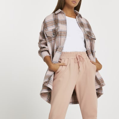 Pink ponte pleated joggers