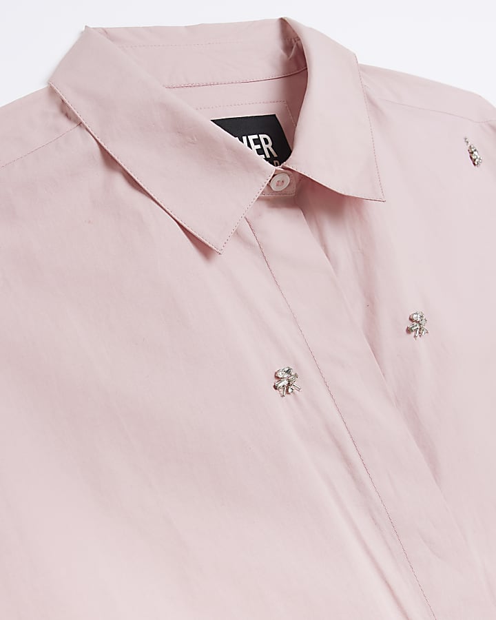 Pink poplin embellished oversized shirt