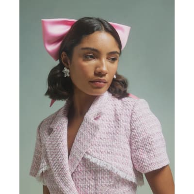 Pink Premium Aubree Occasion Bow Hair Clip | River Island