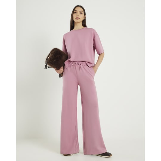 River Island Pink Premium Drawstring Wide Leg Joggers