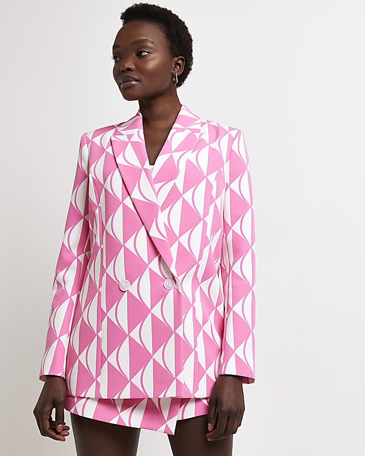 Pink print blazer