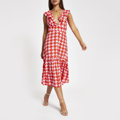 river island red print dress
