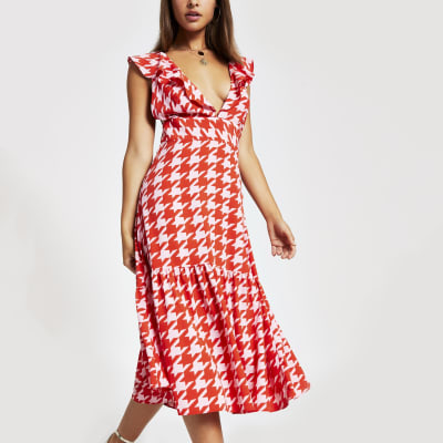 river island midi dress with ruffle detail in pink floral
