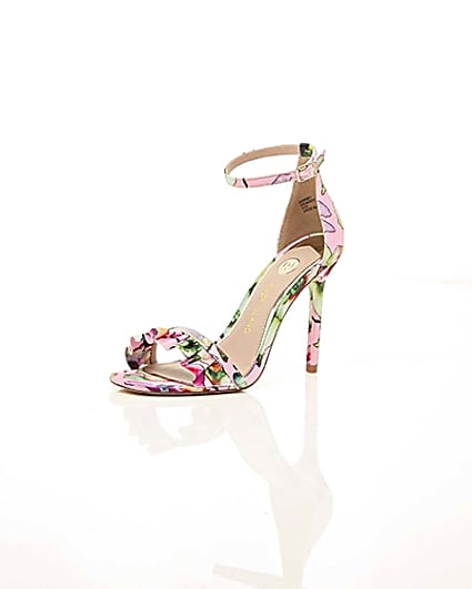360 degree animation of product Pink print frill strap barely there sandals frame-0