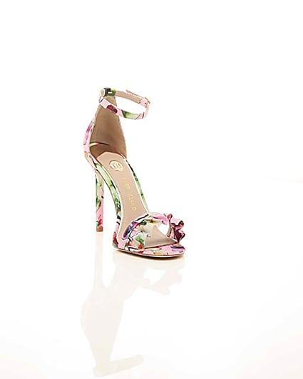360 degree animation of product Pink print frill strap barely there sandals frame-6