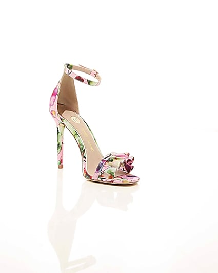 360 degree animation of product Pink print frill strap barely there sandals frame-7