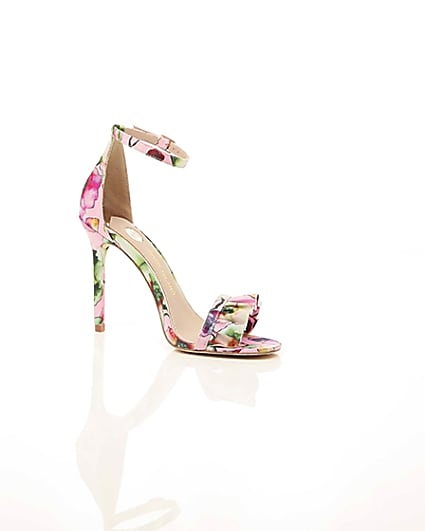 360 degree animation of product Pink print frill strap barely there sandals frame-8