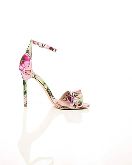 360 degree animation of product Pink print frill strap barely there sandals frame-10