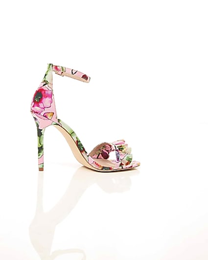 360 degree animation of product Pink print frill strap barely there sandals frame-11