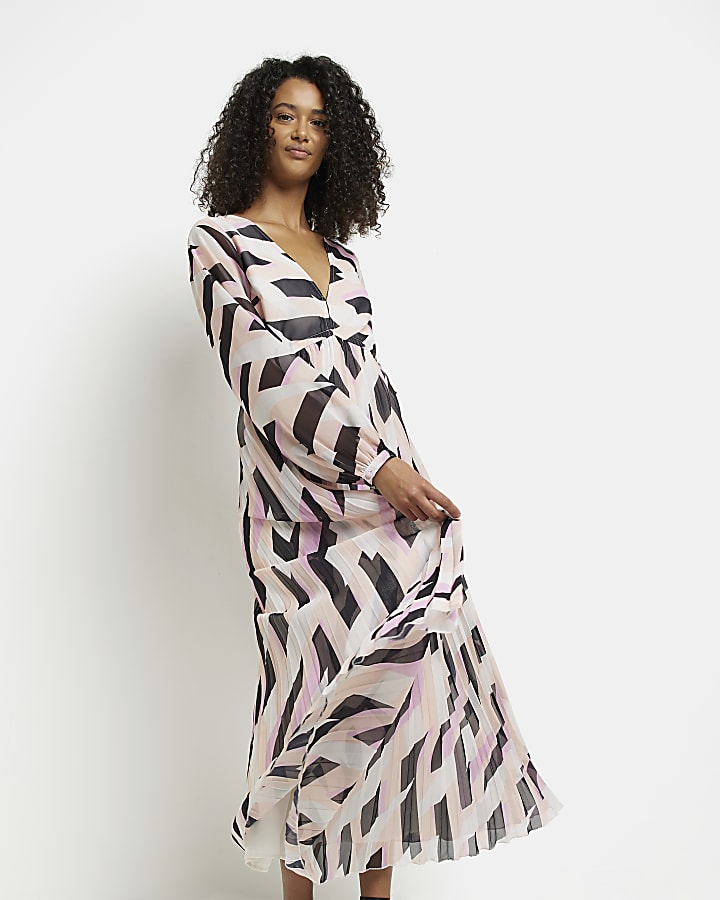 Pink print long sleeve maxi dress