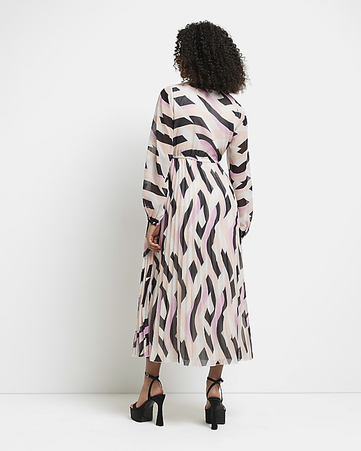 Pink print long sleeve maxi dress