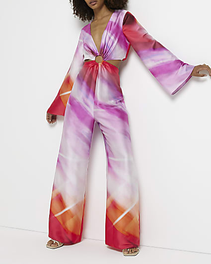 Pink printed cut out jumpsuit