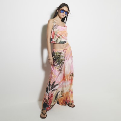 Pink Printed Flared Beach Trousers