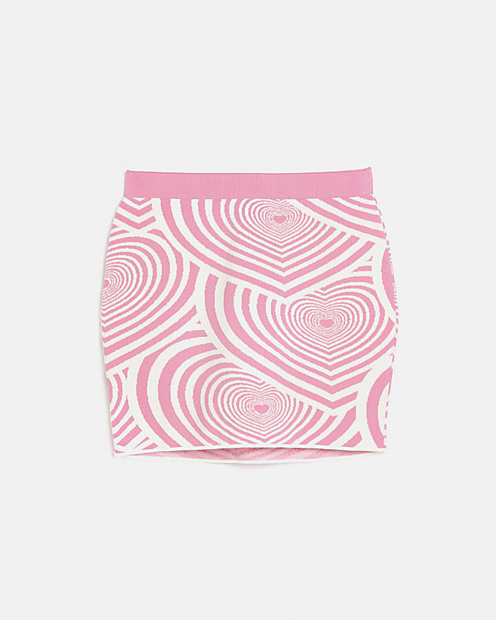 Pink printed knit mini skirt