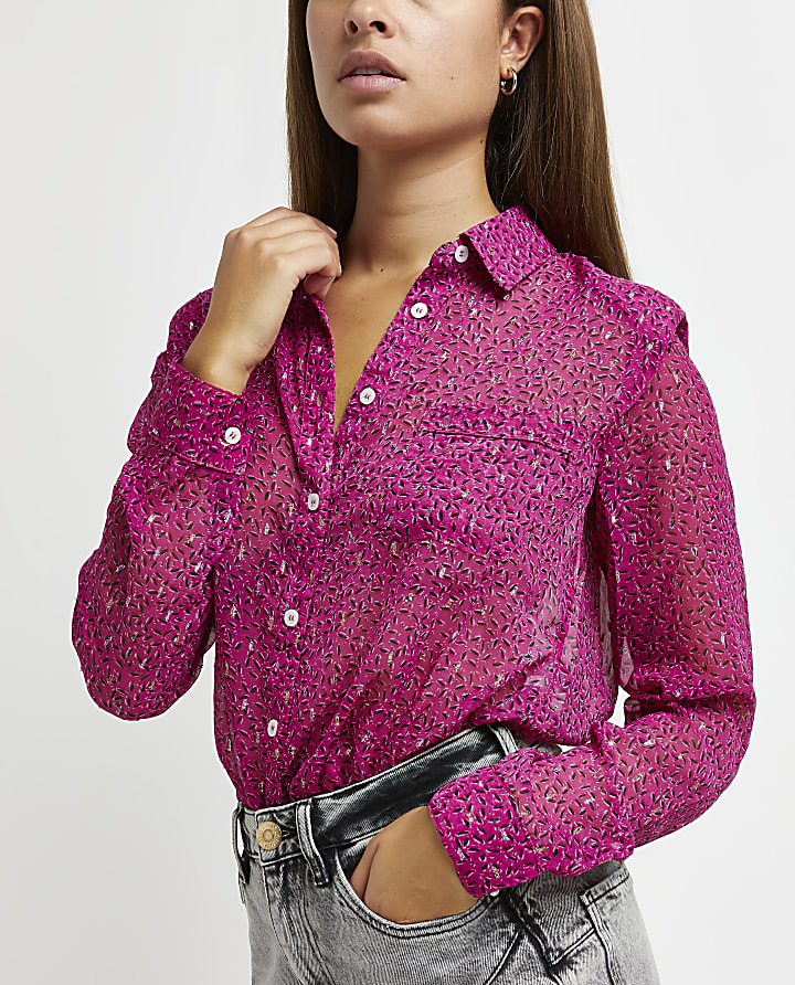 Pink printed shoulder pad shirt