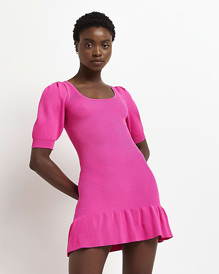 Pink Puff Shoulder Mini Dress