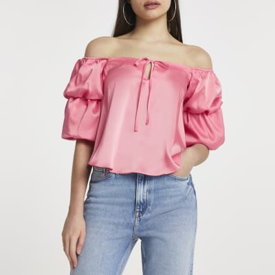 puff sleeve bardot top