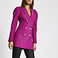 Pink puff sleeve double breasted blazer