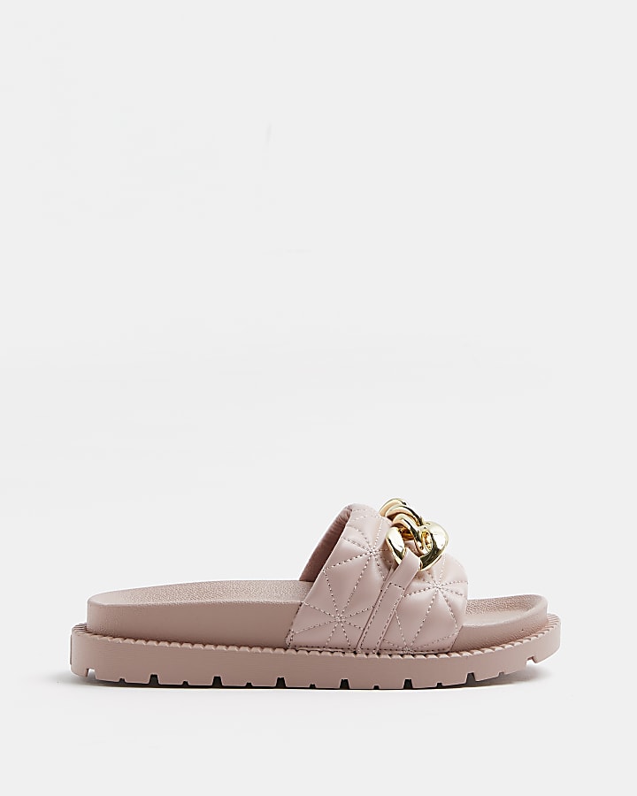 Pink quilted chain detail sliders