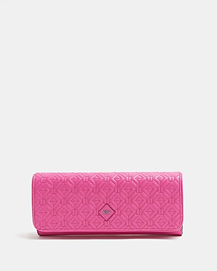 Pink quilted clutch bag
