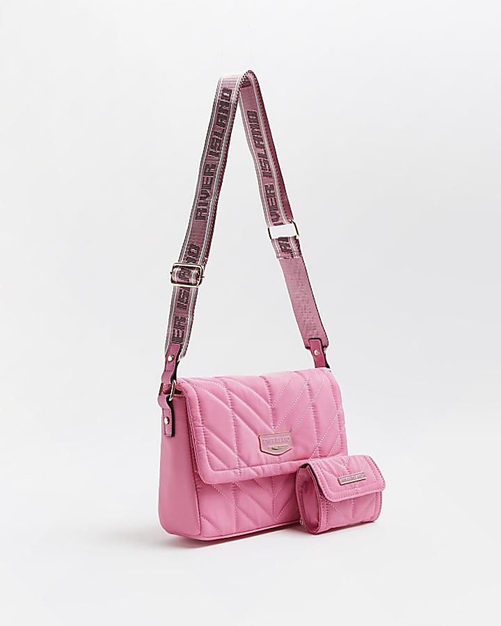 Pink quilted cross body bag
