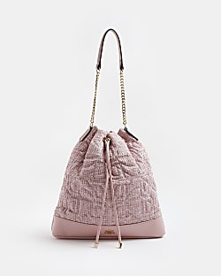 Pink quilted drawstring bag